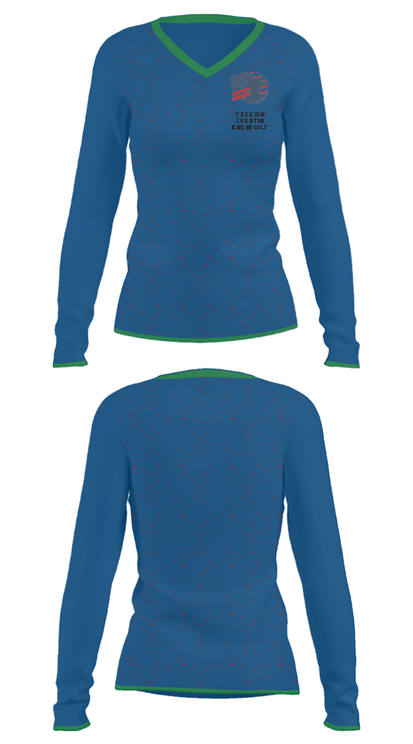 Women's Long Sleeve Vneck Shirt, Freedom Christian Academy Golf, Golf, Teamtime, Team time, sublimation, custom sports apparel, team uniforms, spirit wear, spiritwear, sports uniforms, custom shirts, team store, custom team store, fundraiser sports, apparel fundraiser