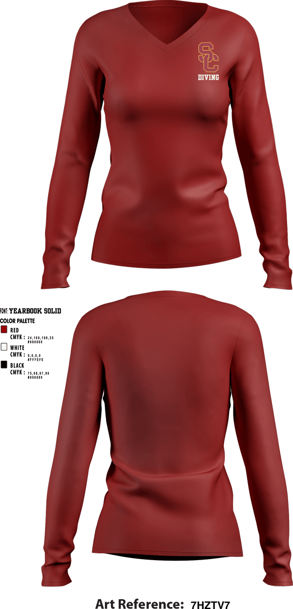 Women's Long Sleeve Vneck Shirt, University Of Southern California Diving, Spirit Store, Teamtime, Team time, sublimation, custom sports apparel, team uniforms, spirit wear, spiritwear, sports uniforms, custom shirts, team store, custom team store, fundraiser sports, apparel fundraiser