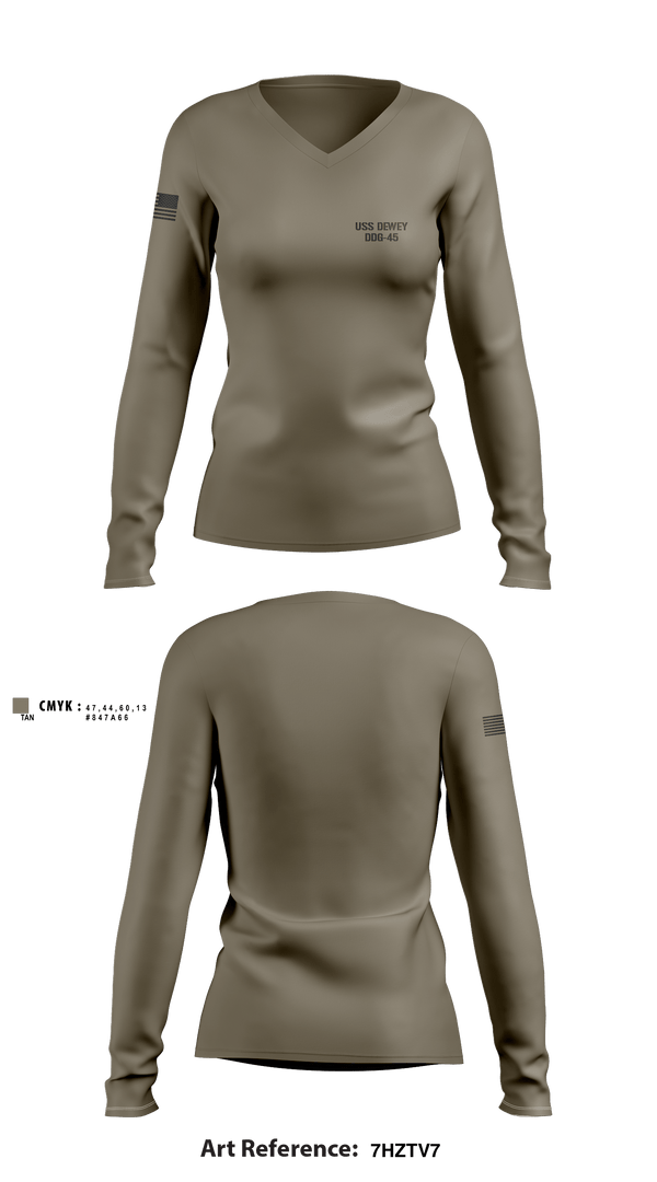 Women's Long Sleeve Vneck Shirt, USS DEWEY DDG-45, , Teamtime, Team time, sublimation, custom sports apparel, team uniforms, spirit wear, spiritwear, sports uniforms, custom shirts, team store, custom team store, fundraiser sports, apparel fundraiser