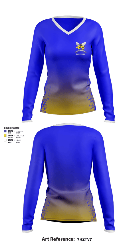 Women's Long Sleeve Vneck Shirt, Hand Middle School Basketball, Women's Basketball, Teamtime, Team time, sublimation, custom sports apparel, team uniforms, spirit wear, spiritwear, sports uniforms, custom shirts, team store, custom team store, fundraiser sports, apparel fundraiser