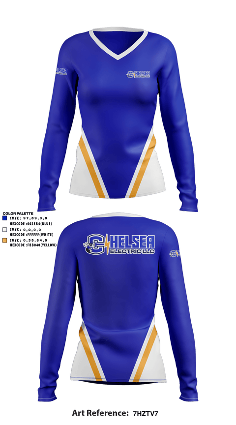 Women's Long Sleeve Vneck Shirt, Chelsea Electric LLC, , Teamtime, Team time, sublimation, custom sports apparel, team uniforms, spirit wear, spiritwear, sports uniforms, custom shirts, team store, custom team store, fundraiser sports, apparel fundraiser