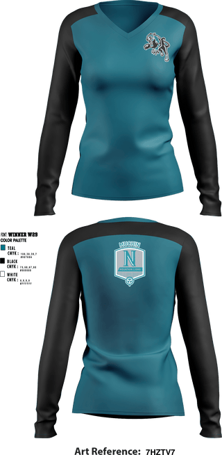 Women's Long Sleeve Vneck Shirt, Muchin College Prep, Spirit Store, Teamtime, Team time, sublimation, custom sports apparel, team uniforms, spirit wear, spiritwear, sports uniforms, custom shirts, team store, custom team store, fundraiser sports, apparel fundraiser