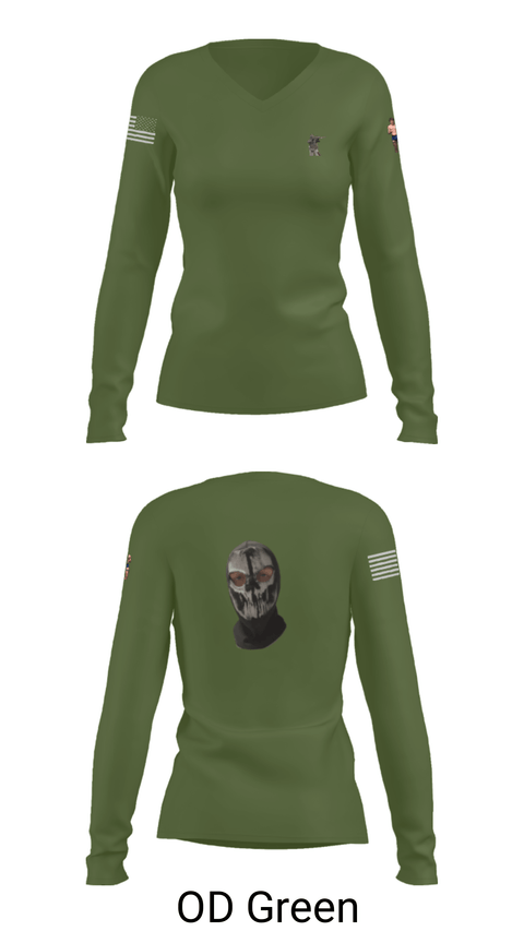 Women's Long Sleeve Vneck Shirt, , Army, Teamtime, Team time, sublimation, custom sports apparel, team uniforms, spirit wear, spiritwear, sports uniforms, custom shirts, team store, custom team store, fundraiser sports, apparel fundraiser