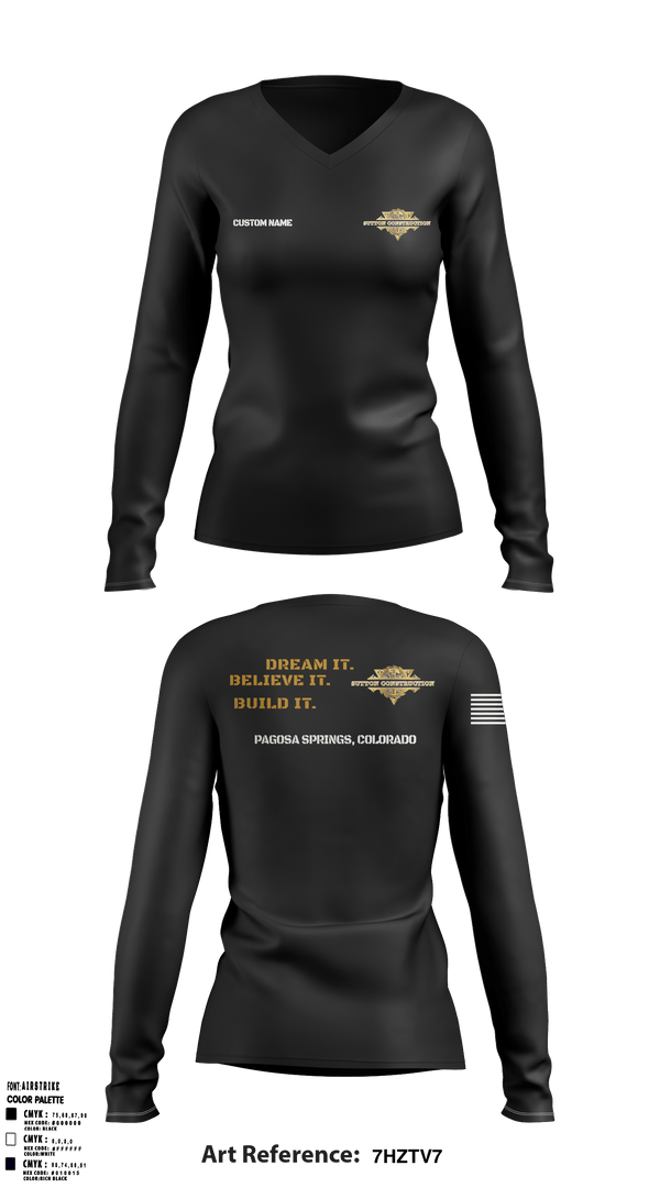 Women's Long Sleeve Vneck Shirt, Sutton ConstructionSutton Construction, , Teamtime, Team time, sublimation, custom sports apparel, team uniforms, spirit wear, spiritwear, sports uniforms, custom shirts, team store, custom team store, fundraiser sports, apparel fundraiser