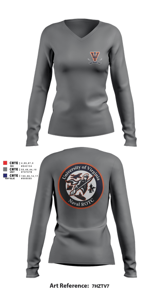 Women's Long Sleeve Vneck Shirt, University of Virginia NROTC, Navy, Teamtime, Team time, sublimation, custom sports apparel, team uniforms, spirit wear, spiritwear, sports uniforms, custom shirts, team store, custom team store, fundraiser sports, apparel fundraiser