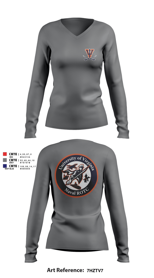 Women's Long Sleeve Vneck Shirt, University of Virginia NROTC, Navy, Teamtime, Team time, sublimation, custom sports apparel, team uniforms, spirit wear, spiritwear, sports uniforms, custom shirts, team store, custom team store, fundraiser sports, apparel fundraiser