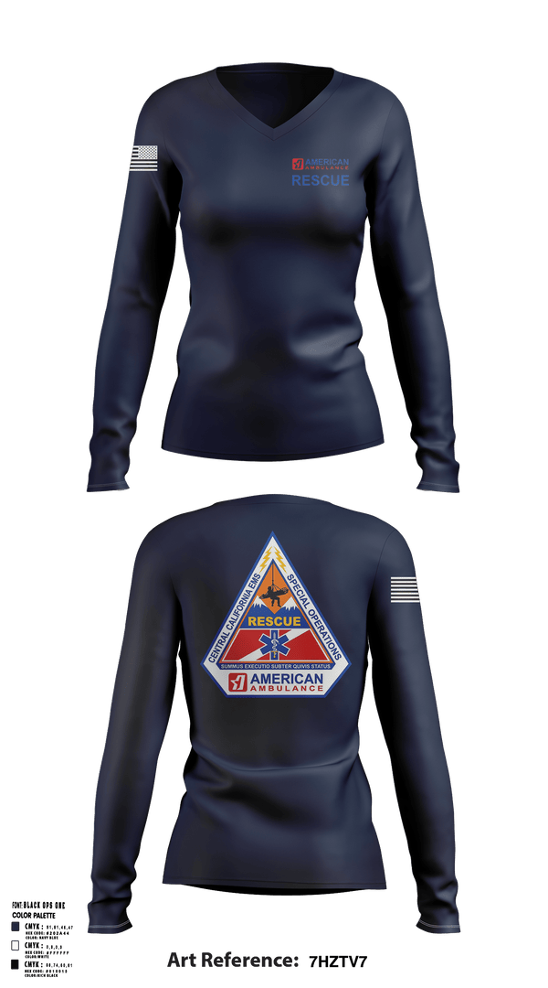 Women's Long Sleeve Vneck Shirt, American Ambulance Rescue, , Teamtime, Team time, sublimation, custom sports apparel, team uniforms, spirit wear, spiritwear, sports uniforms, custom shirts, team store, custom team store, fundraiser sports, apparel fundraiser