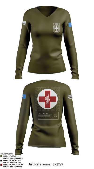 1st FRSD 86296727 Women's Long Sleeve V-neck Shirt - 64