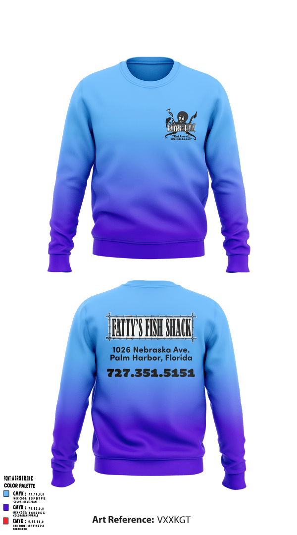 Crew Neck Sweatshirt, Fatty’s Fish Shack, , Teamtime, Team time, sublimation, custom sports apparel, team uniforms, spirit wear, spiritwear, sports uniforms, custom shirts, team store, custom team store, fundraiser sports, apparel fundraiser