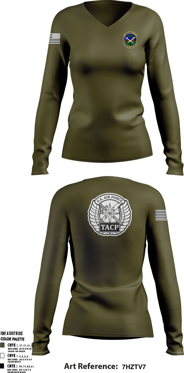 Women's Long Sleeve Vneck Shirt, , Air Force, Teamtime, Team time, sublimation, custom sports apparel, team uniforms, spirit wear, spiritwear, sports uniforms, custom shirts, team store, custom team store, fundraiser sports, apparel fundraiser