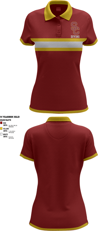 Women's Short Sleeve Performance Polo, University Of Southern California Diving, Spirit Store, Teamtime, Team time, sublimation, custom sports apparel, team uniforms, spirit wear, spiritwear, sports uniforms, custom shirts, team store, custom team store, fundraiser sports, apparel fundraiser