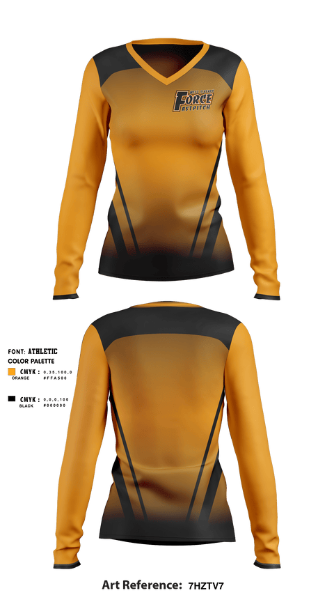 Women's Long Sleeve Vneck Shirt, West Liberty Force Softball, Softball, Teamtime, Team time, sublimation, custom sports apparel, team uniforms, spirit wear, spiritwear, sports uniforms, custom shirts, team store, custom team store, fundraiser sports, apparel fundraiser