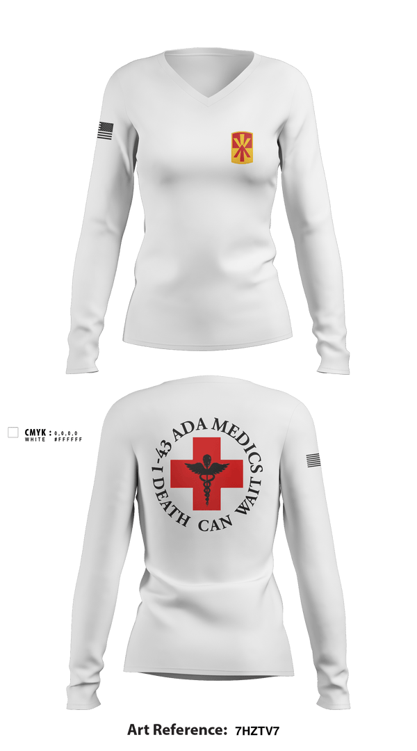 Women's Long Sleeve Vneck Shirt, Medics, 1-43 ADA, Army, Teamtime, Team time, sublimation, custom sports apparel, team uniforms, spirit wear, spiritwear, sports uniforms, custom shirts, team store, custom team store, fundraiser sports, apparel fundraiser