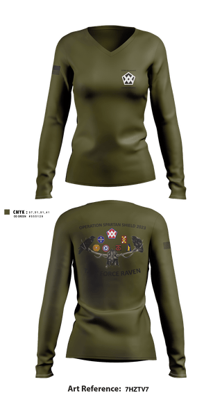Women's Long Sleeve Vneck Shirt, , Army, Teamtime, Team time, sublimation, custom sports apparel, team uniforms, spirit wear, spiritwear, sports uniforms, custom shirts, team store, custom team store, fundraiser sports, apparel fundraiser