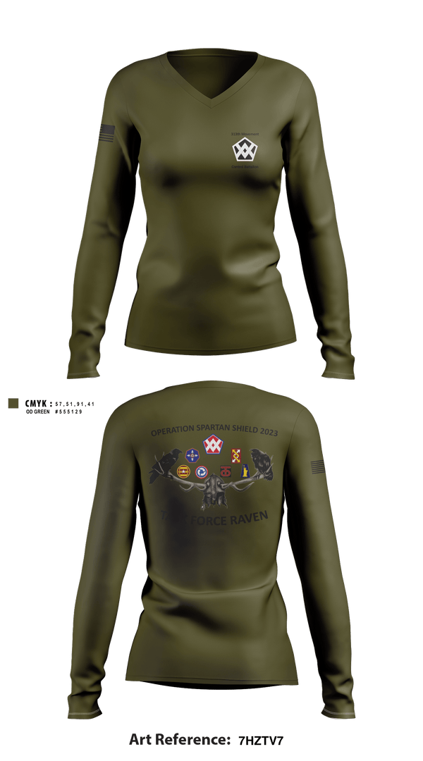 Women's Long Sleeve Vneck Shirt, , Army, Teamtime, Team time, sublimation, custom sports apparel, team uniforms, spirit wear, spiritwear, sports uniforms, custom shirts, team store, custom team store, fundraiser sports, apparel fundraiser
