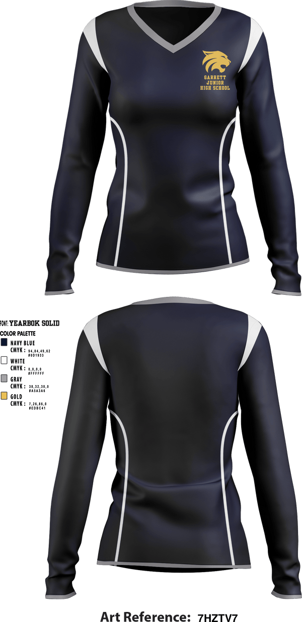 Women's Long Sleeve Vneck Shirt, Garrett Junior High School, Spirit Store, Teamtime, Team time, sublimation, custom sports apparel, team uniforms, spirit wear, spiritwear, sports uniforms, custom shirts, team store, custom team store, fundraiser sports, apparel fundraiser