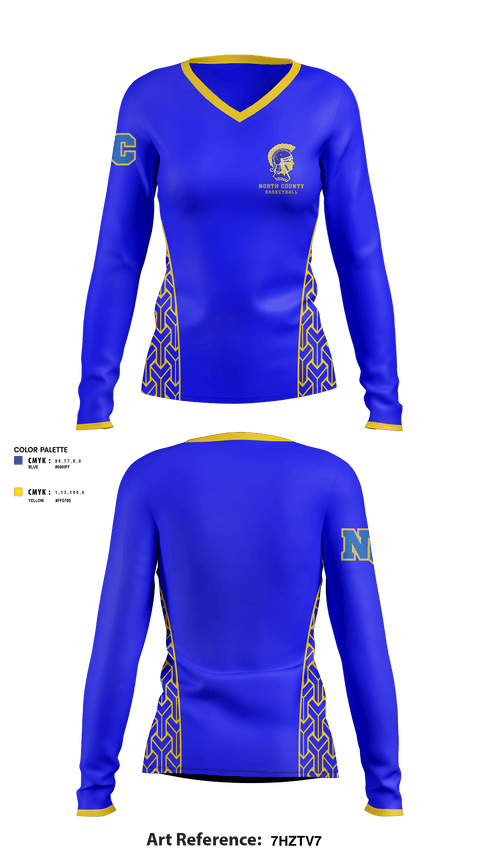 Women's Long Sleeve Vneck Shirt, North County Middle School Basketball, Women's Basketball, Teamtime, Team time, sublimation, custom sports apparel, team uniforms, spirit wear, spiritwear, sports uniforms, custom shirts, team store, custom team store, fundraiser sports, apparel fundraiser