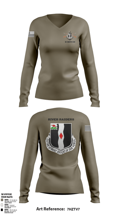 3rd Battalion 60th infantry Regiment River Raiders 94205182 Women's Long Sleeve V-neck Shirt - 1