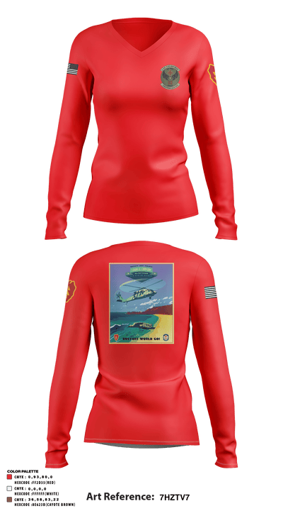 C CO 3-25 Dustoff 93146032 Women's Long Sleeve V-neck Shirt - 61