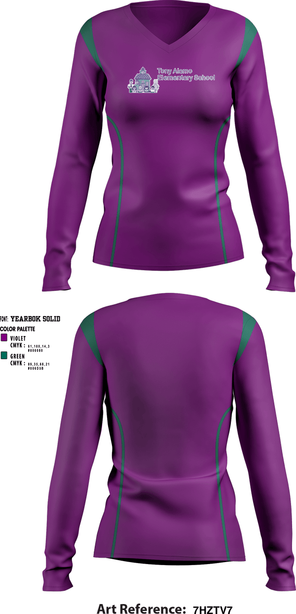 Women's Long Sleeve Vneck Shirt, Tony Alamo Elementary School, Spirit Store, Teamtime, Team time, sublimation, custom sports apparel, team uniforms, spirit wear, spiritwear, sports uniforms, custom shirts, team store, custom team store, fundraiser sports, apparel fundraiser