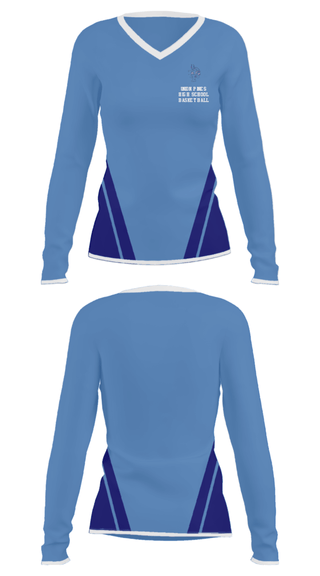 Women's Long Sleeve Vneck Shirt, Union Pines High School Basketball, Men's Basketball, Teamtime, Team time, sublimation, custom sports apparel, team uniforms, spirit wear, spiritwear, sports uniforms, custom shirts, team store, custom team store, fundraiser sports, apparel fundraiser