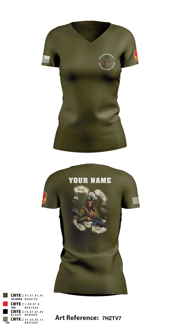 Women's Short Sleeve Vneck Shirt, Bravo Battery, 4th Battalion, 3rd Air Defense Artillery Regiment, Army, Teamtime, Team time, sublimation, custom sports apparel, team uniforms, spirit wear, spiritwear, sports uniforms, custom shirts, team store, custom team store, fundraiser sports, apparel fundraiser