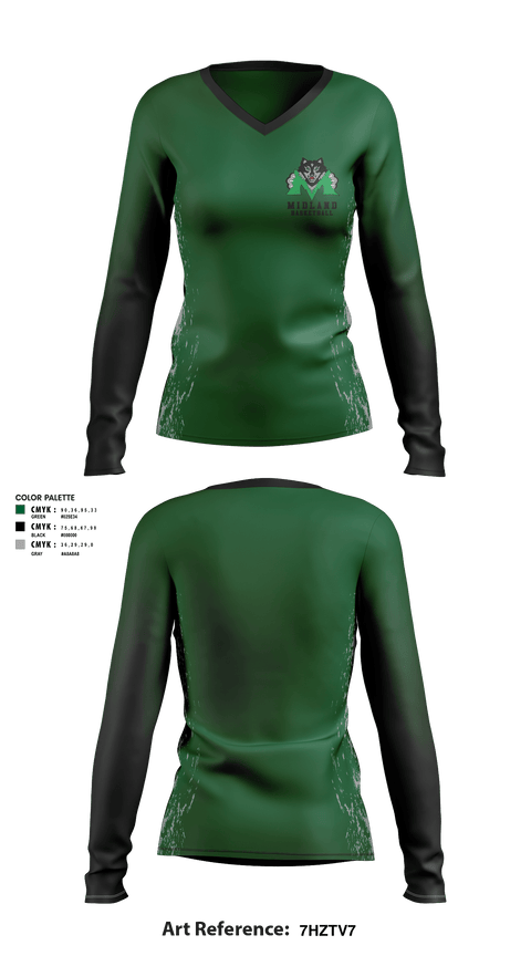Women's Long Sleeve Vneck Shirt, Midland Middle School Basketball, Women's Basketball, Teamtime, Team time, sublimation, custom sports apparel, team uniforms, spirit wear, spiritwear, sports uniforms, custom shirts, team store, custom team store, fundraiser sports, apparel fundraiser