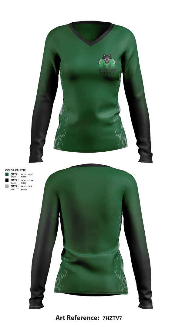 Women's Long Sleeve Vneck Shirt, Midland Middle School Basketball, Women's Basketball, Teamtime, Team time, sublimation, custom sports apparel, team uniforms, spirit wear, spiritwear, sports uniforms, custom shirts, team store, custom team store, fundraiser sports, apparel fundraiser