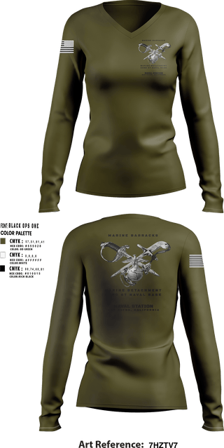 Women's Long Sleeve Vneck Shirt, Marine Barracks/ Marine Detachment   32nd St Naval Base, Marines, Teamtime, Team time, sublimation, custom sports apparel, team uniforms, spirit wear, spiritwear, sports uniforms, custom shirts, team store, custom team store, fundraiser sports, apparel fundraiser