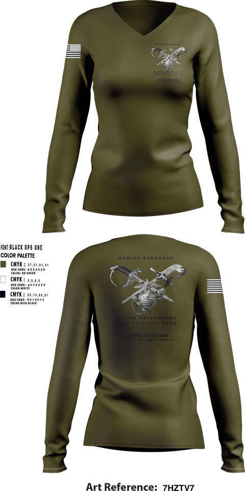 Women's Long Sleeve Vneck Shirt, Marine Barracks/ Marine Detachment   32nd St Naval Base, Marines, Teamtime, Team time, sublimation, custom sports apparel, team uniforms, spirit wear, spiritwear, sports uniforms, custom shirts, team store, custom team store, fundraiser sports, apparel fundraiser