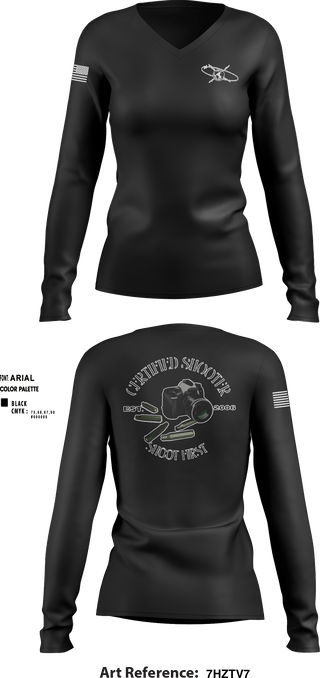 Women's Long Sleeve Vneck Shirt, Mass communication specialists, Navy, Teamtime, Team time, sublimation, custom sports apparel, team uniforms, spirit wear, spiritwear, sports uniforms, custom shirts, team store, custom team store, fundraiser sports, apparel fundraiser