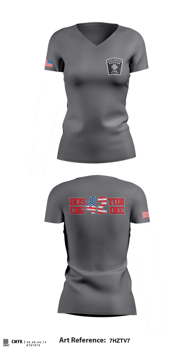 Boston Fire Department Engine-42 59280094 Women's Short Sleeve V-neck Shirt - 5
