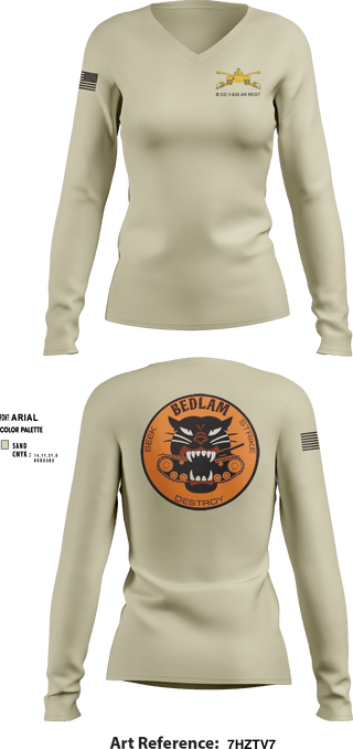 Women's Long Sleeve Vneck Shirt, HHC 1-635TH AR, National Guard, Teamtime, Team time, sublimation, custom sports apparel, team uniforms, spirit wear, spiritwear, sports uniforms, custom shirts, team store, custom team store, fundraiser sports, apparel fundraiser