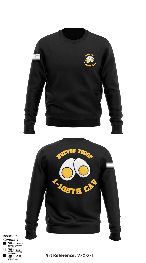 Crew Neck Sweatshirt, 1-108 CAV HHT, Army, Teamtime, Team time, sublimation, custom sports apparel, team uniforms, spirit wear, spiritwear, sports uniforms, custom shirts, team store, custom team store, fundraiser sports, apparel fundraiser