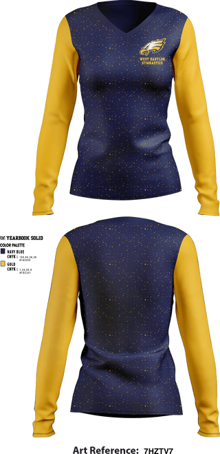 Women's Long Sleeve Vneck Shirt, West Babylon High School Gymnastics, Spirit Store, Teamtime, Team time, sublimation, custom sports apparel, team uniforms, spirit wear, spiritwear, sports uniforms, custom shirts, team store, custom team store, fundraiser sports, apparel fundraiser