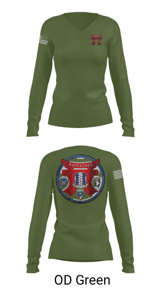 Women's Long Sleeve Vneck Shirt, , Army, Teamtime, Team time, sublimation, custom sports apparel, team uniforms, spirit wear, spiritwear, sports uniforms, custom shirts, team store, custom team store, fundraiser sports, apparel fundraiser