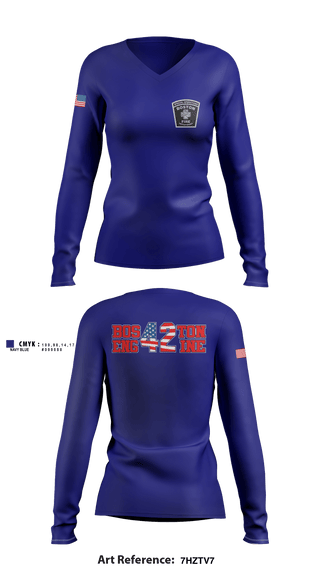 Women's Long Sleeve Vneck Shirt, Boston Fire Department Engine-42, , Teamtime, Team time, sublimation, custom sports apparel, team uniforms, spirit wear, spiritwear, sports uniforms, custom shirts, team store, custom team store, fundraiser sports, apparel fundraiser