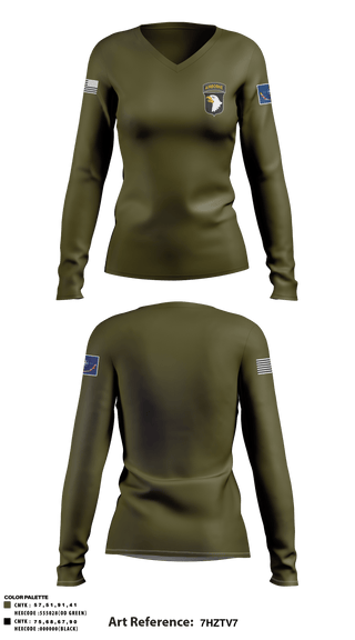 Women's Long Sleeve Vneck Shirt, , Army, Teamtime, Team time, sublimation, custom sports apparel, team uniforms, spirit wear, spiritwear, sports uniforms, custom shirts, team store, custom team store, fundraiser sports, apparel fundraiser