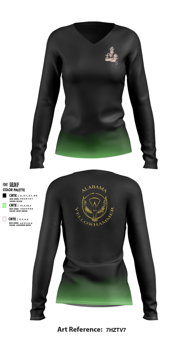 Women's Long Sleeve Vneck Shirt, Alabama Yellowhammer Camp579, , Teamtime, Team time, sublimation, custom sports apparel, team uniforms, spirit wear, spiritwear, sports uniforms, custom shirts, team store, custom team store, fundraiser sports, apparel fundraiser