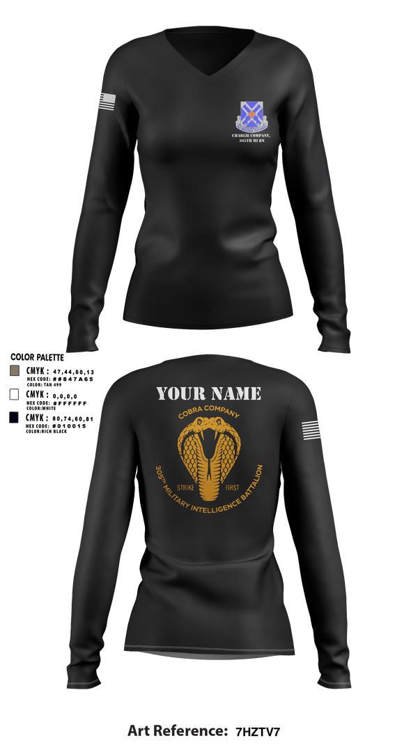 Women's Long Sleeve Vneck Shirt, Charlie Company, 305th MI BN, , Teamtime, Team time, sublimation, custom sports apparel, team uniforms, spirit wear, spiritwear, sports uniforms, custom shirts, team store, custom team store, fundraiser sports, apparel fundraiser