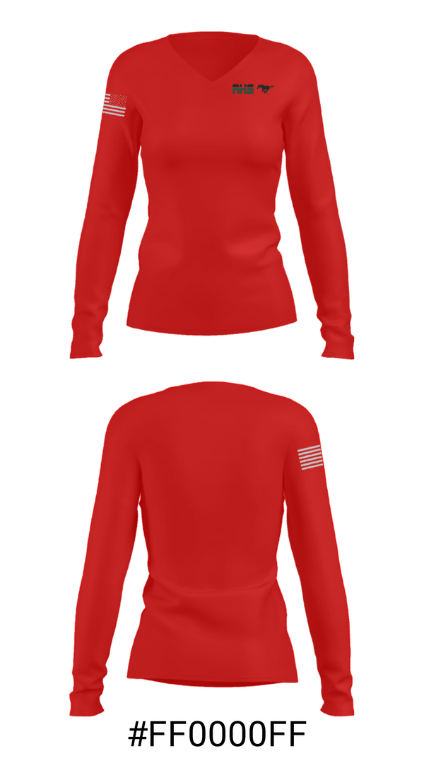 Women's Long Sleeve Vneck Shirt, Rodriguez High School Cheer, Cheer, Teamtime, Team time, sublimation, custom sports apparel, team uniforms, spirit wear, spiritwear, sports uniforms, custom shirts, team store, custom team store, fundraiser sports, apparel fundraiser