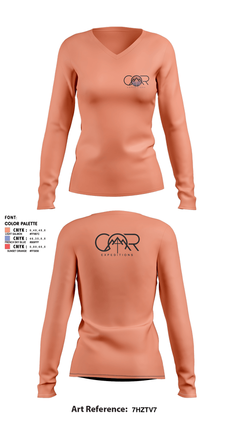 Women's Long Sleeve Vneck Shirt, COR ExpeditionsCOR Expeditions, , Teamtime, Team time, sublimation, custom sports apparel, team uniforms, spirit wear, spiritwear, sports uniforms, custom shirts, team store, custom team store, fundraiser sports, apparel fundraiser