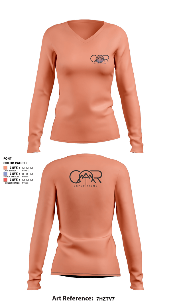 Women's Long Sleeve Vneck Shirt, COR ExpeditionsCOR Expeditions, , Teamtime, Team time, sublimation, custom sports apparel, team uniforms, spirit wear, spiritwear, sports uniforms, custom shirts, team store, custom team store, fundraiser sports, apparel fundraiser
