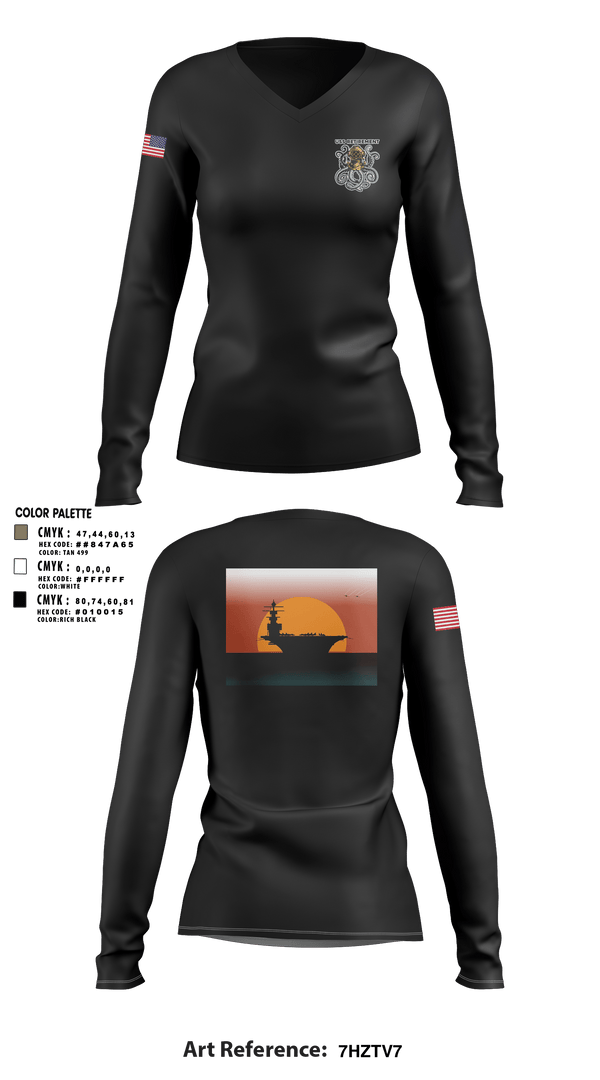 Women's Long Sleeve Vneck Shirt, USS Retirement, Navy, Teamtime, Team time, sublimation, custom sports apparel, team uniforms, spirit wear, spiritwear, sports uniforms, custom shirts, team store, custom team store, fundraiser sports, apparel fundraiser