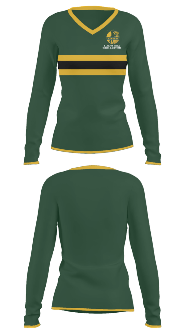 Women's Long Sleeve Vneck Shirt, Hamilton Middle School Basketball, Women's Basketball, Teamtime, Team time, sublimation, custom sports apparel, team uniforms, spirit wear, spiritwear, sports uniforms, custom shirts, team store, custom team store, fundraiser sports, apparel fundraiser