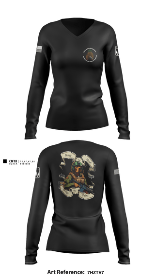 Women's Long Sleeve Vneck Shirt, Bravo Battery, 4th Battalion, 3rd Air Defense Artillery Regiment, Army, Teamtime, Team time, sublimation, custom sports apparel, team uniforms, spirit wear, spiritwear, sports uniforms, custom shirts, team store, custom team store, fundraiser sports, apparel fundraiser