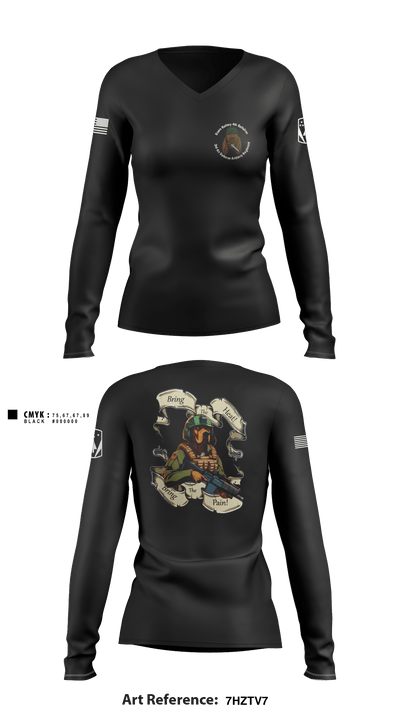 Bravo Battery, 4th Battalion, 3rd Air Defense Artillery Regiment 1115971 Women's Long Sleeve V-neck Shirt - 1