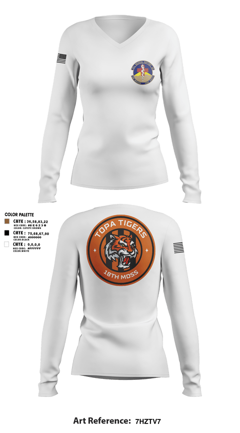 Women's Long Sleeve Vneck Shirt, 18 Medical Support Squadron, Air Force, Teamtime, Team time, sublimation, custom sports apparel, team uniforms, spirit wear, spiritwear, sports uniforms, custom shirts, team store, custom team store, fundraiser sports, apparel fundraiser