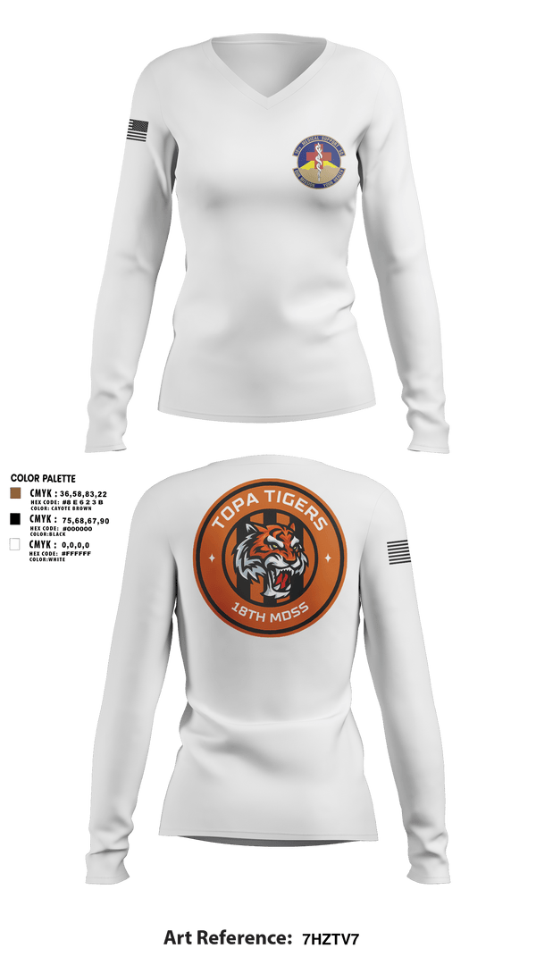Women's Long Sleeve Vneck Shirt, 18 Medical Support Squadron, Air Force, Teamtime, Team time, sublimation, custom sports apparel, team uniforms, spirit wear, spiritwear, sports uniforms, custom shirts, team store, custom team store, fundraiser sports, apparel fundraiser