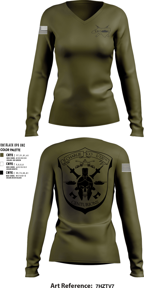 Women's Long Sleeve Vneck Shirt, Charlie Co 1/120th, Army, Teamtime, Team time, sublimation, custom sports apparel, team uniforms, spirit wear, spiritwear, sports uniforms, custom shirts, team store, custom team store, fundraiser sports, apparel fundraiser